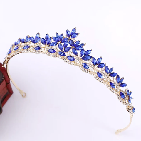 bridal tiara diadem blue stones borocco