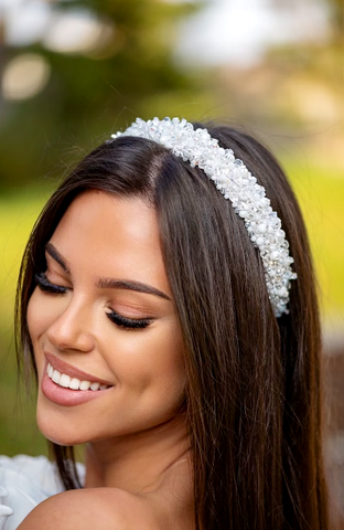 Bridal white luxury headband with crystals and beads