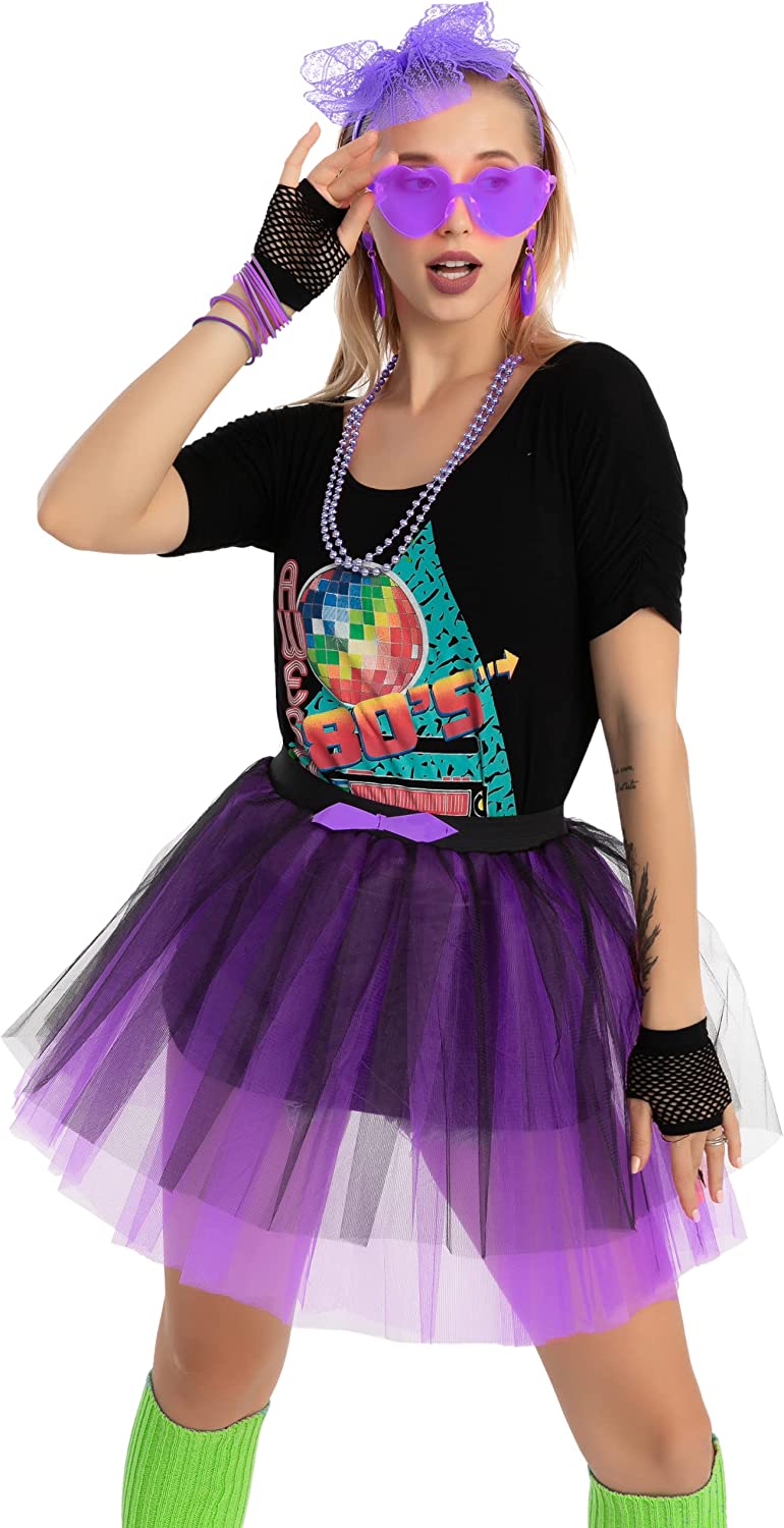 Spooktacular Women 80's Purple Costume Set - Adult | Spooktacular Creations