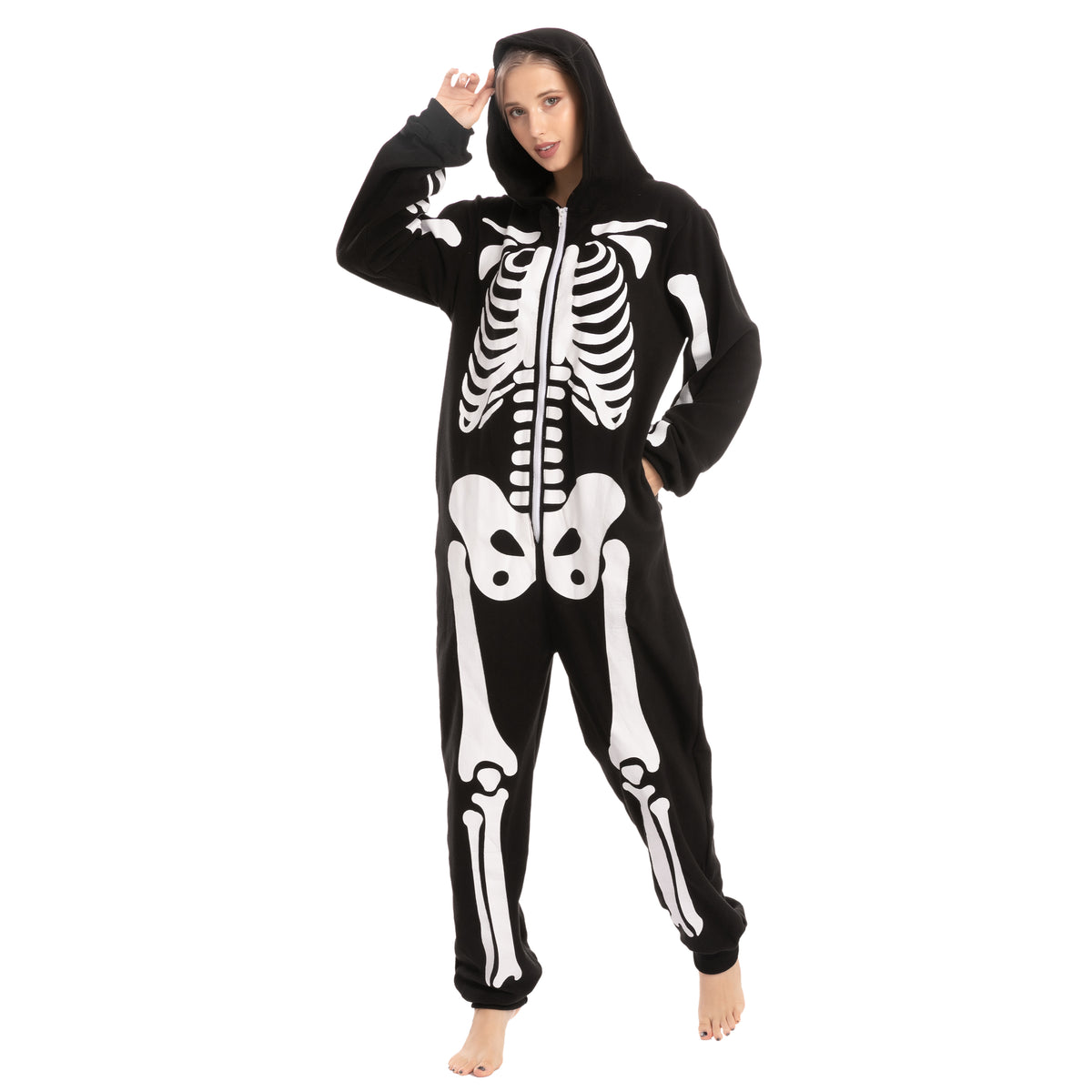 Skeleton Plush Pajamas Onesie - Adult | Spooktacular Creations