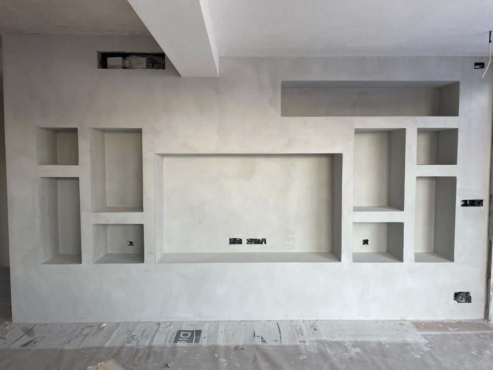 Benalmadena Microcement living room shelves