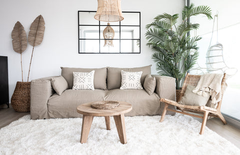 Scandinavian Boho decor with Linen sofa