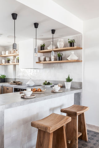 Teak bar stools in kitchen