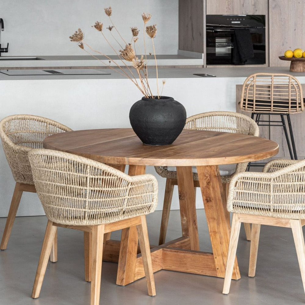 Round X leg dining table (120cm: 6 seater) oak smoke stain 