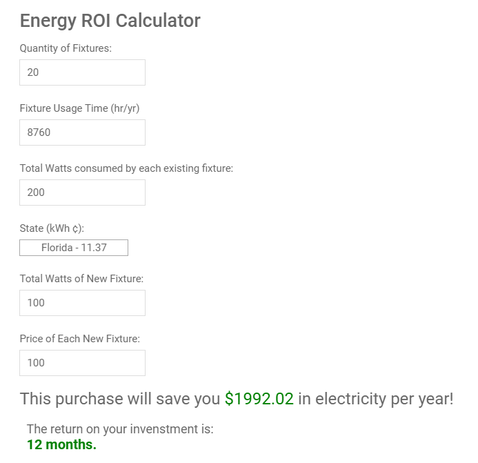Energy Savings Calculator for Commercial LED Lighting