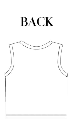 black and white drawing of tank top sleeveless 100% cotton made in canada