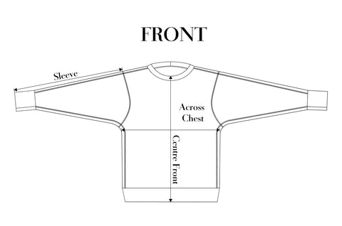 Black and white line drawing of long sleeve crewneck with flatlock seams