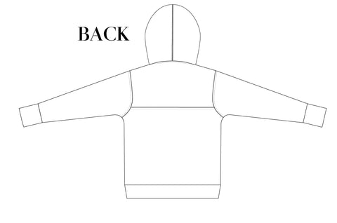 black and white drawing of the back of long sleeved hoodie - hoodie made in canada