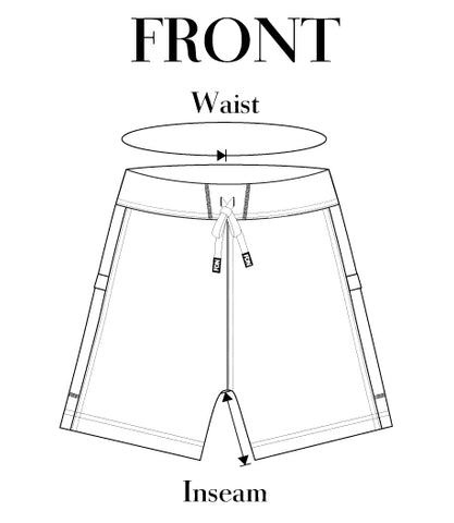 Black and white line drawing of short length two side panel pocket sweatshort