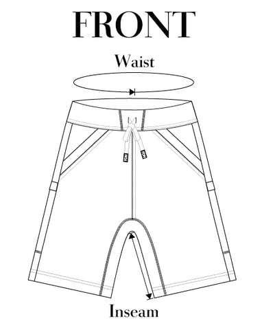Black and white line drawing of medium length four pocket sweatshort