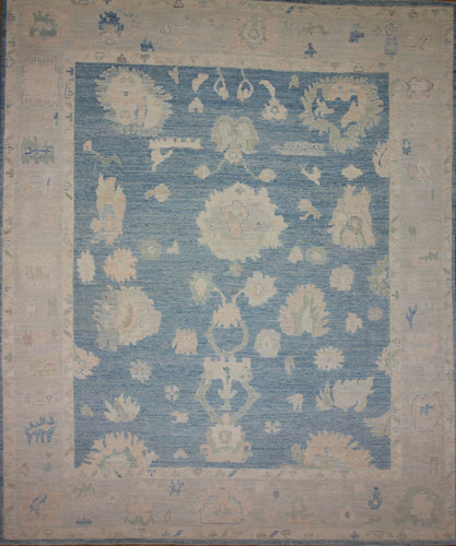 Vegetable Dye Blue Oushak Turkish Area Rug 8x10 One of a Kind