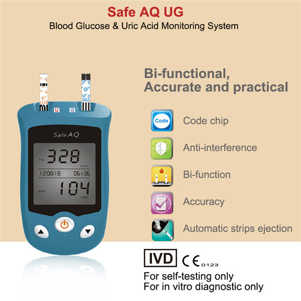 SINOCARE Safe AQ UG Glucometer KIT Blood Glucose Uric Acid Meter or Test  strips Lancets for Gout Diabetes