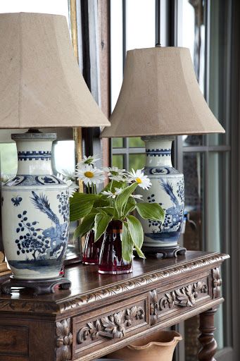 Oriental Interior Design - Oriental Lamp Shade - blue and white Chinese porcelain lamps