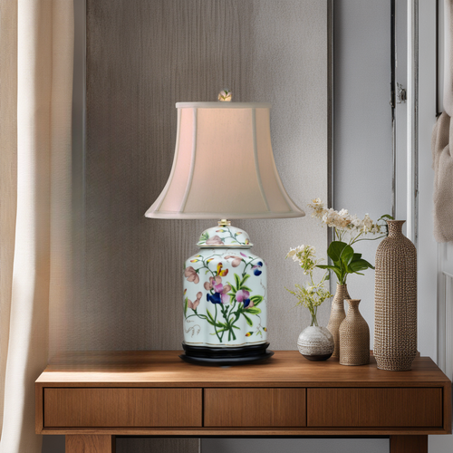 Porcelain Floral Scalloped Tea Jar Lamp