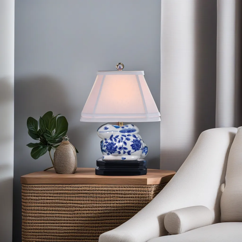 Royal Blue and White Bunny Rabbit Shaped Mini Table Lamp