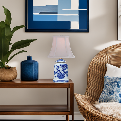 Blue & White Azure Allure Porcelain Oval Jar Lamp