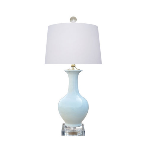 Porcelain White Ran Vase Lamp w/ Crystal Base and Brass Top