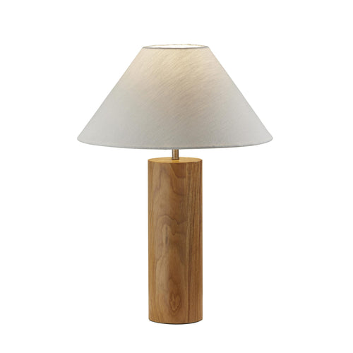 Modern Natural Oak Wood with Antique Brass Accent Table Lamp