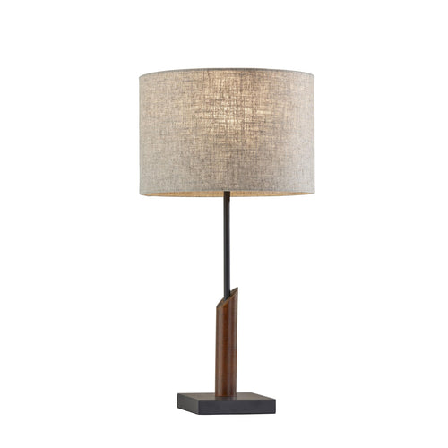 Walnut Wood and Black Metal Accent Table Lamp