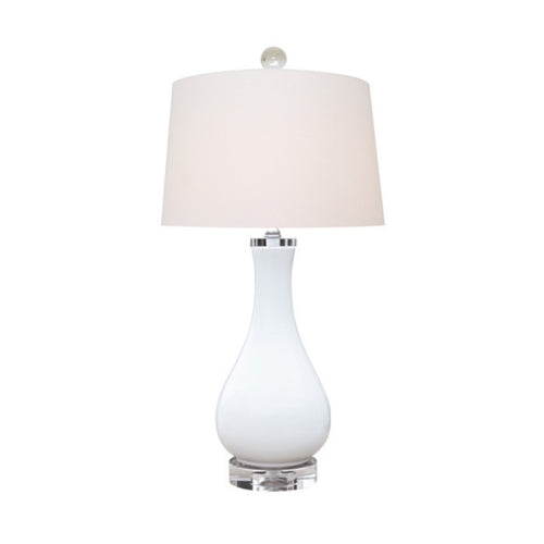 Porcelain White Long Neck Vase Lamp w/ Crystal Base and Top