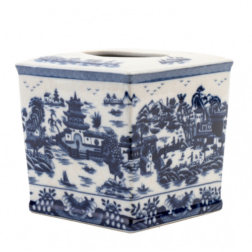 Blue & White Willow Porcelain Tissue Box