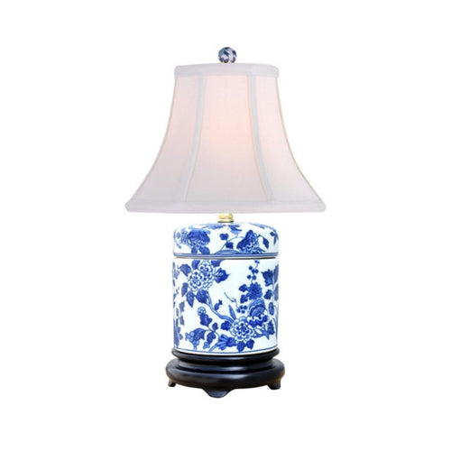 Blue & White Porcelain Canton Floral Cover Jar Lamp