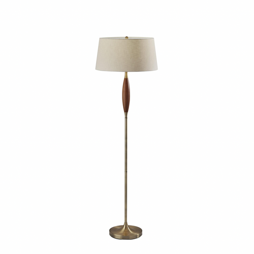 Pinn Floor Lamp in Antique Brass w/ Walnut Wood