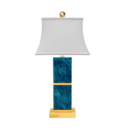 Hand Polished Blue Jade Lamp w/ Gold Leaf Base