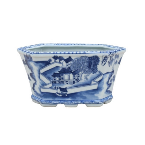 Blue & White Porcelain Hex Cache Pot