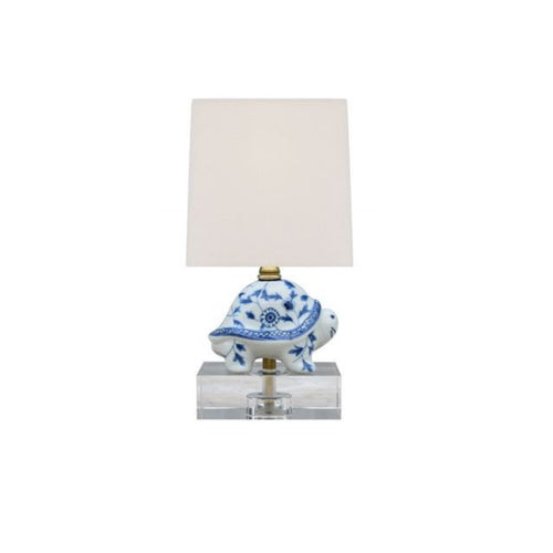 Blue & White Porcelain Turtle Lamp w/ Crystal Base