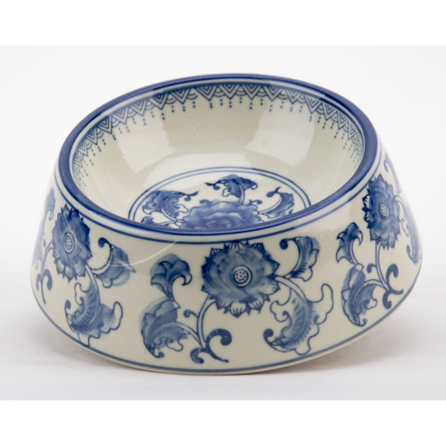 Non-Tip Dog Bowl in Blue and White