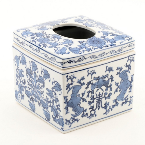 Blue & White Willow Square Porcelain Tissue Box