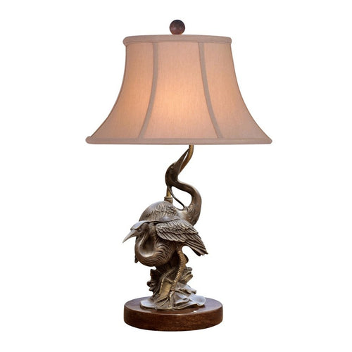 Bronze Crane Birds Sculptural Table Lamp