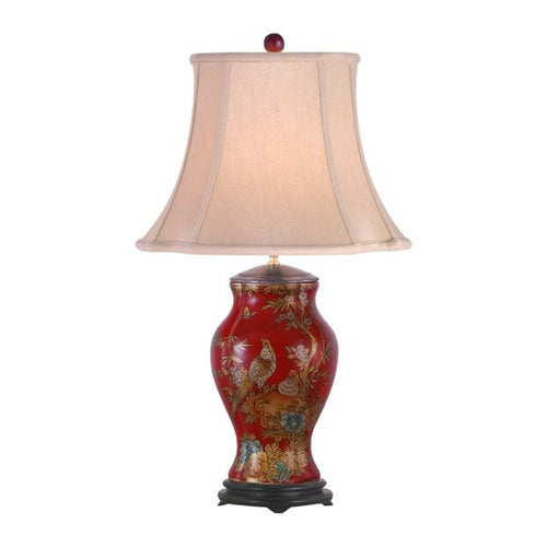 Deep Red Antique Chinese Lacquer Table Lamp