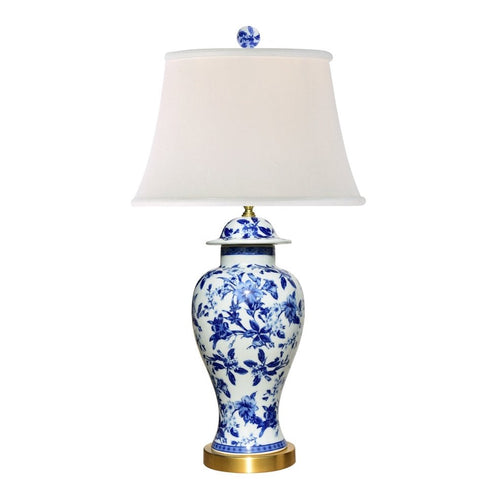 Porcelain Blue & White Chrysanthemum Temple Jar Lamp