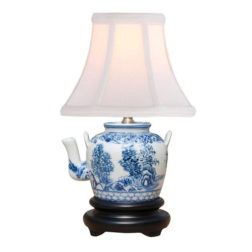 Mini Blue and White Chinoiserie Canton Teapot Table Lamp