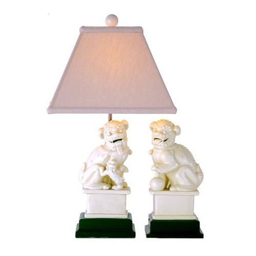 Pair of Ivory Porcelain Foo Lions Table Lamp