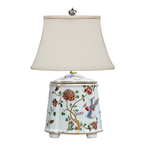Mini Table Lamp with Rouge Style Floral Print on Tea Jar Canister Base