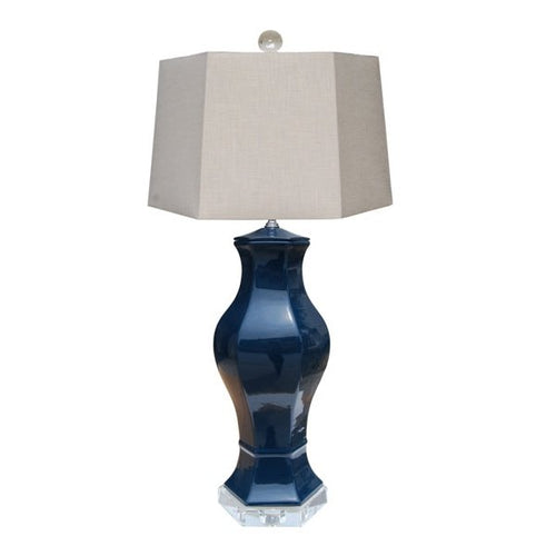 Porcelain Dark Navy Blue Hex Table Lamp