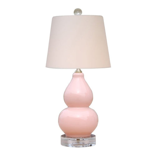 Porcelain Sunshine Red Double Gourd Accent Table Lamp with Crystal Base