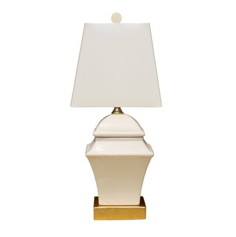 Small Ivory Table Lamp with Square Body and Gold Leaf Base