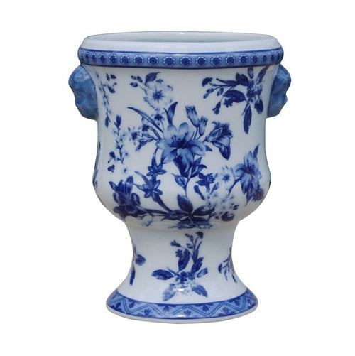 Blue & White Floral Handmade Porcelain Cachepot