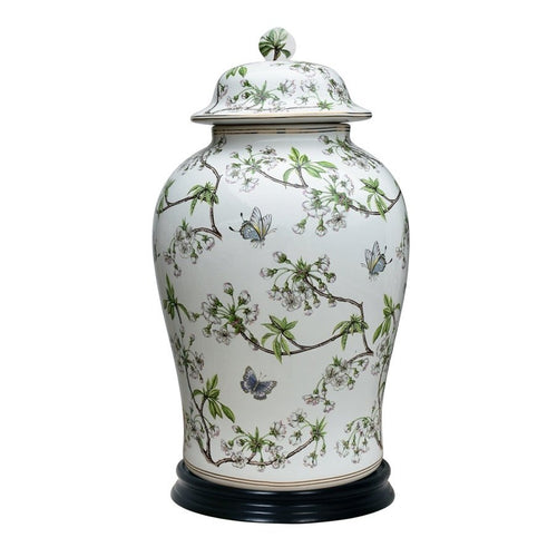 Porcelain Cherry Blossoms Temple Jar