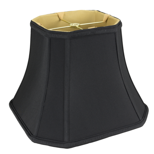 Cut Corner Square Shantung Silk Lampshade in Black Gold Lining