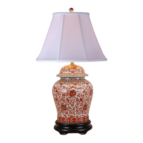 Floral Orange Temple Jar Porcelain Lamp