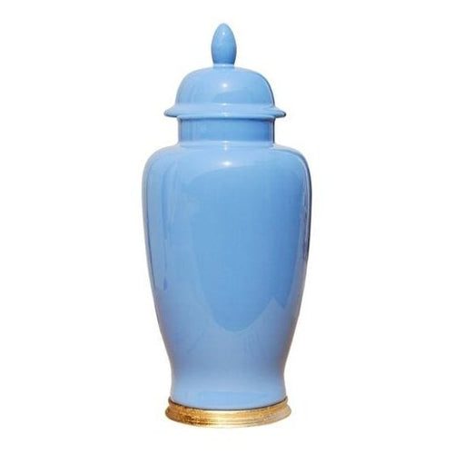 Porcelain Summer Blue Jar with Gold Leaf Base
