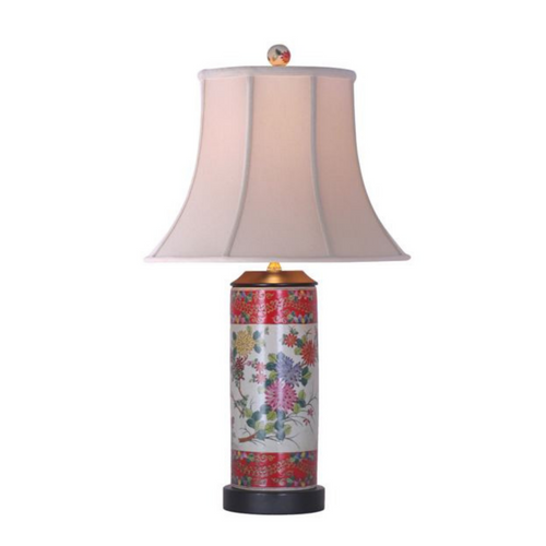 Porcelain La Famille-Rose Floral Cylinder Table Lamp