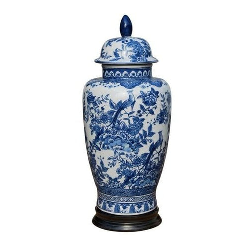 Porcelain Blue & White Temple Jar with Base