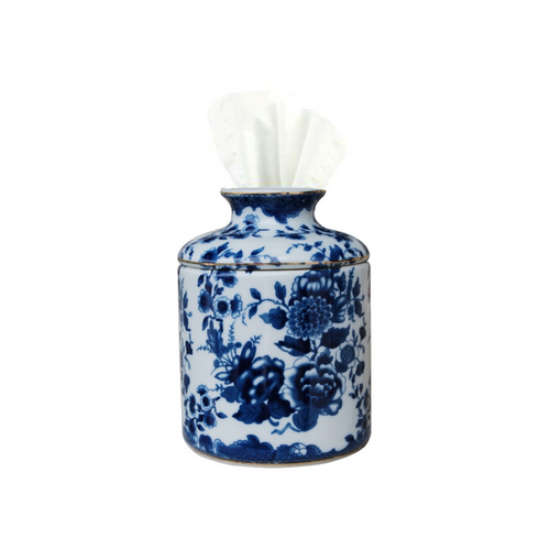 Porcelain Dark Blue & White Floral Tissue Box