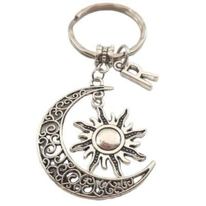 Crescent Moon/Sun with Initial Keychain-HALLOWEEN found